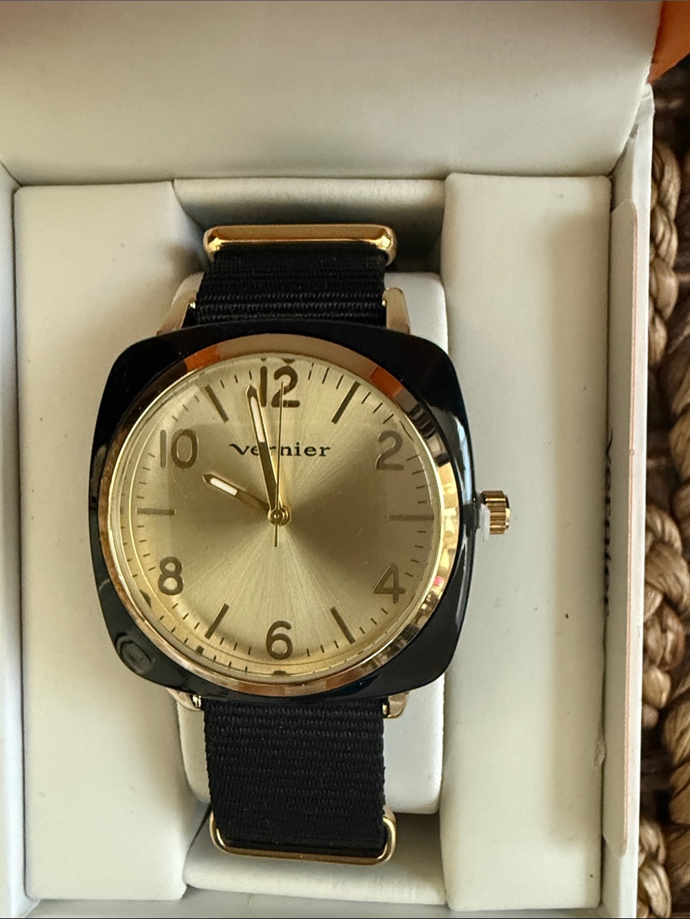 Unisex Black and Gold Nylon Strap Watch